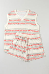 Western Striped Print Casual Tank 2pcs Outfit