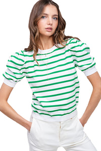 Stripe Puff Sleeve Elegant T-shirt