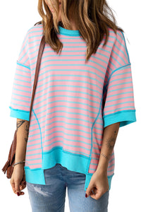 Oversized Contrast Trim Exposed Seam High Low T Shirt