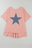 Apricot Pink Mineral Wash Studded Star Patch Graphic High Low Tee