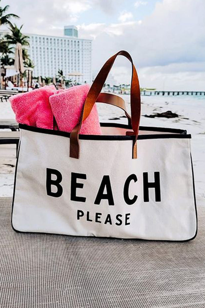 beach please canvas tote