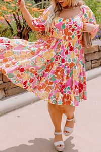 Plus Size Floral Print Smocked Ruffle Tiered Dress
