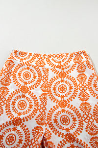 Orange Boho Retro Flower Print Wide Leg Pants