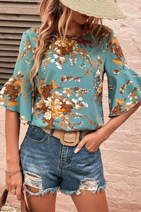 Flare Sleeve Floral Blouse
