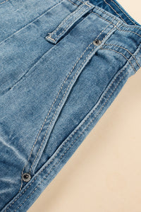 Dusk Blue Multi Buttons Medium Wash Straight Loose Leg Jeans