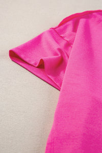 Bright Pink Patched Pocket Exposed Seam Oversize T-shirt