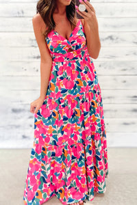 Floral Twisted Smocked Back Tiered Maxi Dress