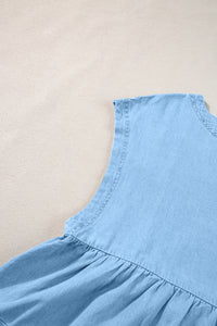 Beau Blue Trendy Stitching Detail Denim Peplum Top