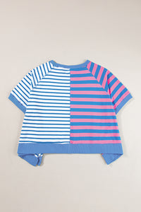 Blue Stripe Contrast Patchwork Oversized T Shirt