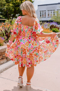 Plus Size Floral Print Smocked Ruffle Tiered Dress