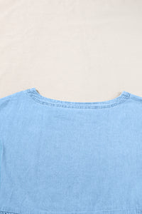 Beau Blue Trendy Stitching Detail Denim Peplum Top