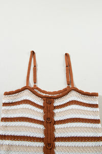 Chestnut Striped Buttoned Cropped Knitted Vest