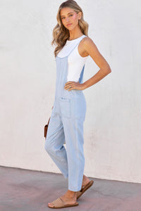 Chambray Pocketed Adjustable Straps Jumpsuit