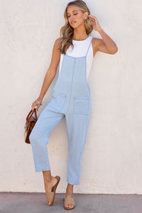 Chambray Pocketed Adjustable Straps Jumpsuit