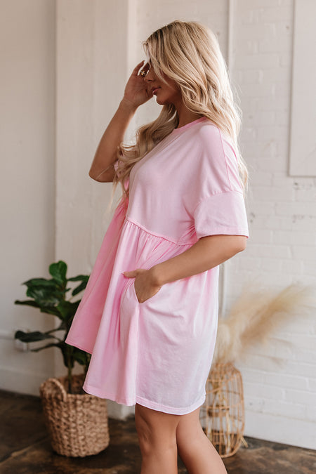 Pocketed Raw Edge Babydoll Dress