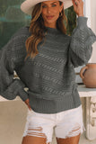 Mock Neck Lantern Sleeve Cable Knit Sweater