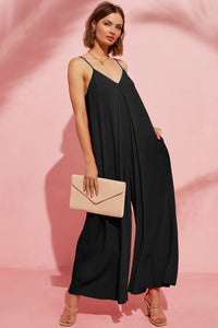Adjustable Knotted Spaghetti Straps Wide Leg Jumpsuit