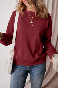 Solid Fleece Lined Drop Shoulder Terry Sweatshirt