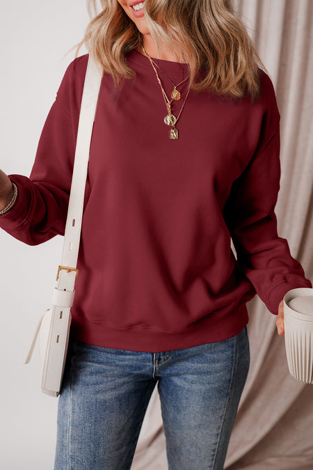 Solid Fleece Lined Drop Shoulder Terry Sweatshirt