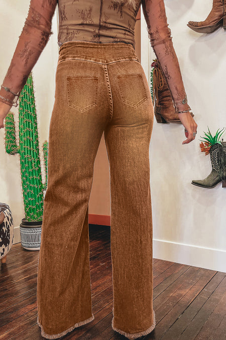 High Waist Raw Hem Flare Jeans