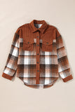 Plaid Corduroy Patchwork Chest Pocket Shacket