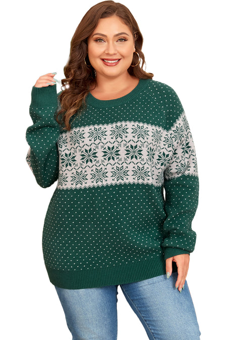 Christmas Snowflake Pattern Drop Shoulder Plus Size Sweater