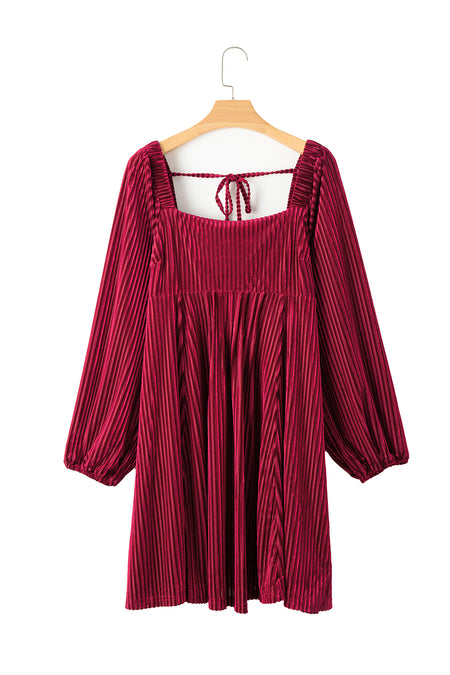 Long Sleeve Tiered Ribbed Velvet Dress