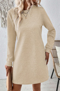 Textured Long Sleeve Shift Dress