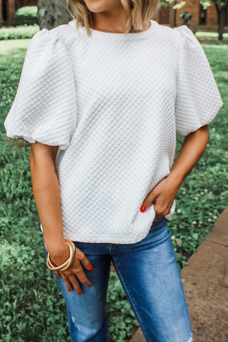 O Neck Puff Sleeve Blouse