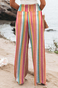 Striped Smocked High Waist Wide Leg Pants