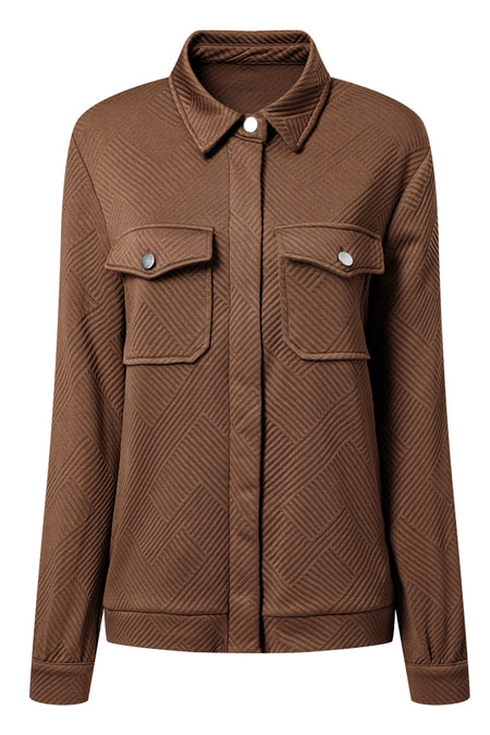 Zip Up Button Flap Pocket Shirt Collar Jackets