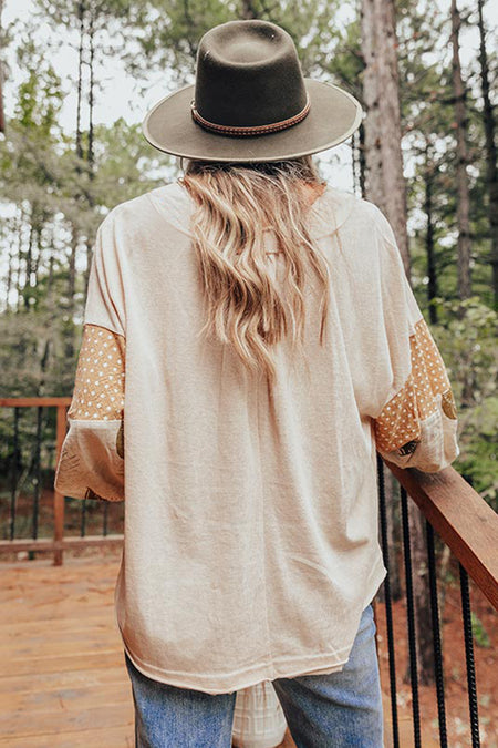 Polka Dot Puff Sleeve Patchwork V Neck Loose Blouse