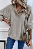 Jet Stream Color Contrast Ribbed Loose Fit Long Sleeve Top