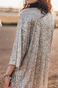 Sequin 3/4 Sleeve Open Front Duster Kimono