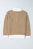 Stripe Zip up Collar Drop Shoulder Sweater