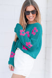 Big Flower Hollowed Knit Drop Shoulder Sweater