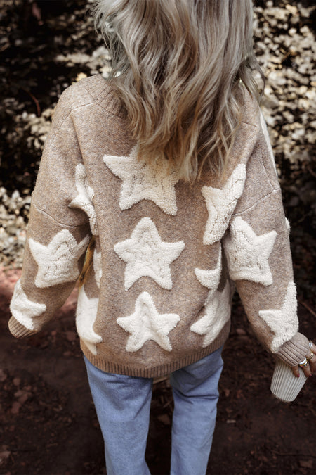 Sherpa Star Sweater Pocketed Cardigan