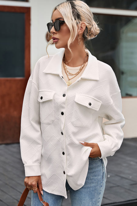 Solid Textured Flap Pocket Buttoned Shacket