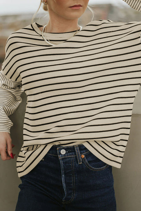 Striped Patchwork Loose Long Sleeve Tee