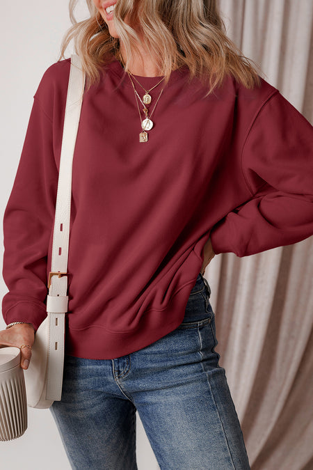 Solid Fleece Lined Drop Shoulder Terry Sweatshirt