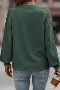 Khaki Lace Long Sleeve Textured Pullover