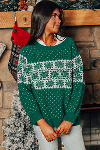 Snowflake Dotted Print Round Neck Sweater