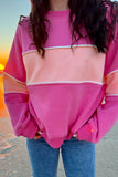 Colorblock Patchwork Drop Shoulder Ribbed Trim Sweatshirt