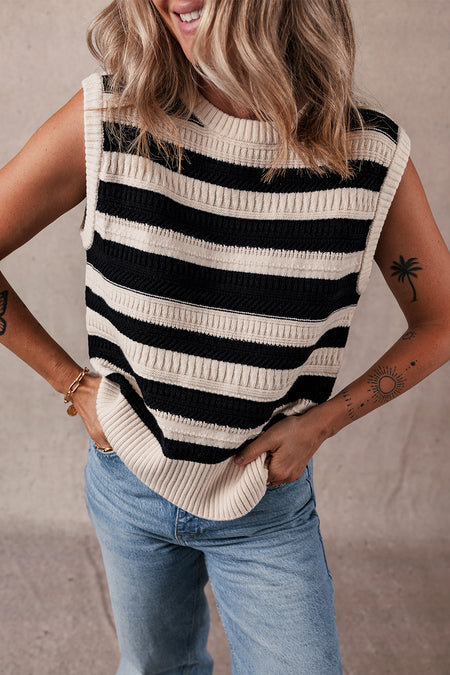 Ribbed Trim Knitted Sweater Vest