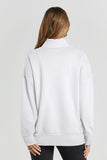 White Ribbed Hem Snap Button Neckline Sweatshirt with Pocket