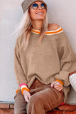 Colorblock Striped Trim Drop Shoulder Sweater