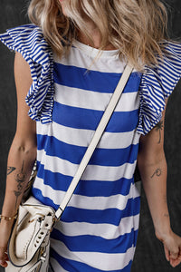 Stripe Contrast Ruffled Sleeve T-shirt Dress