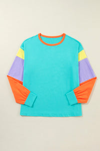 Colorblock Patchwork Long Sleeve Loose Top