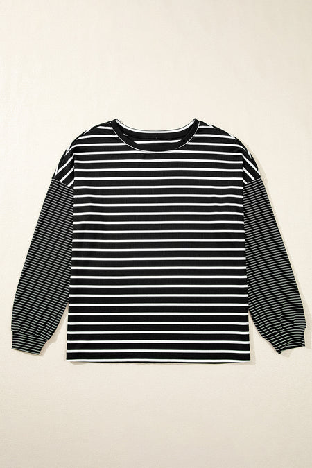 Striped Patchwork Loose Long Sleeve Tee