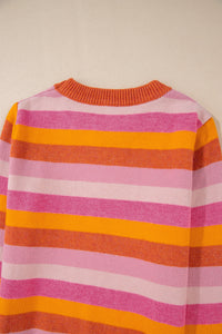 Color Block Ribbed Edge Round Neck Sweater